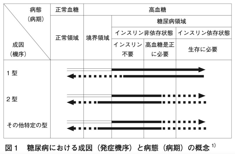 図 1 糖尿病における成因(発症機序)と病態(病期)の概念
