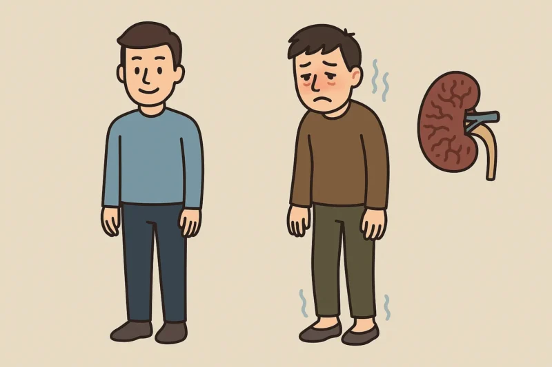 顔色が悪い、むくみ、疲労感といった慢性腎臓病（CKD）の症状のイメージ画像