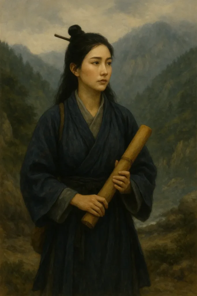 対馬国に立つ若き才媛の詩詠留使節のAI生成画像(創作画像)