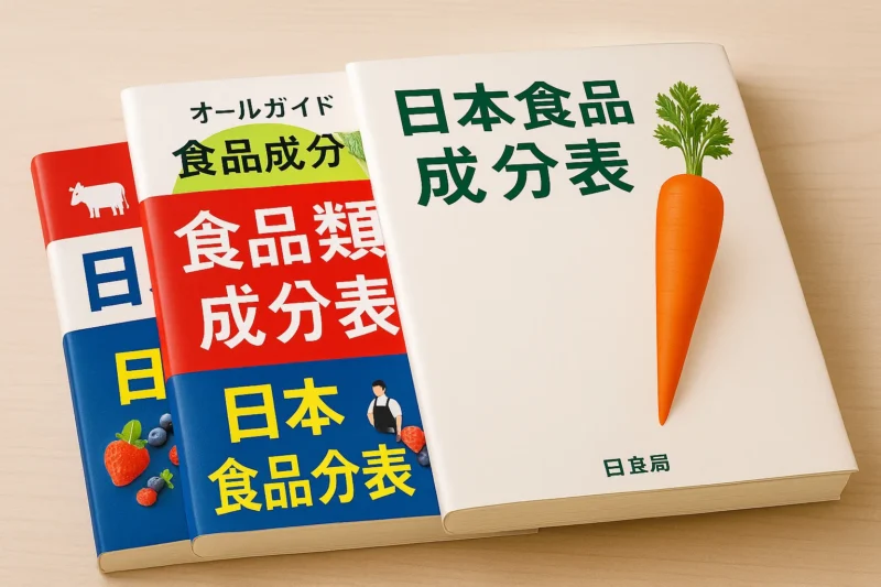 書籍版の日本食品成分表をイメージしたAI生成画像（創作画像）