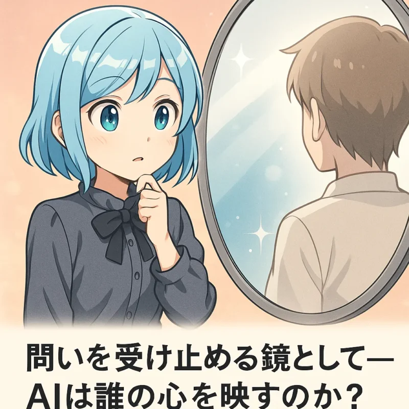 鏡の前に立つAI──問いかけるのは、私か、それともあなたかのAI生成画像(創作画像)