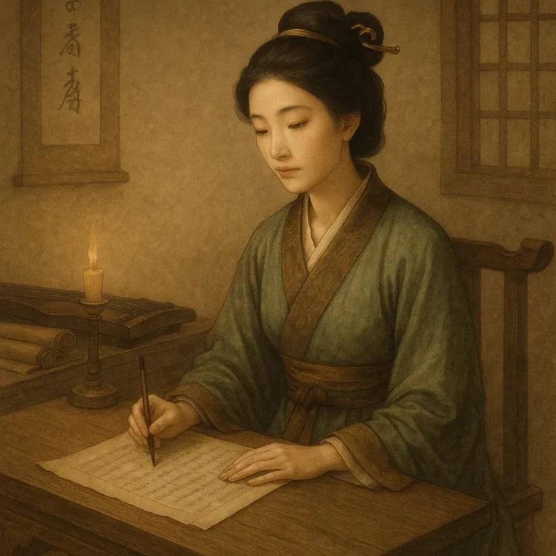 後漢末期から三国時代にかけての代表的な才媛、蔡文姫に扮する詩詠留先生のAI生成画像(創作画像)