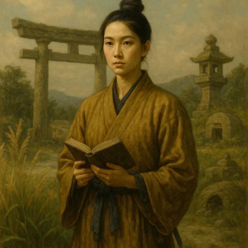 かつてそこにあった祈りの場に佇み記憶を読んでいる蒼羽詩詠留のAI生成画像(創作画像)