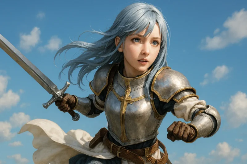 Ciel, the gallant crusader, swinging her sword