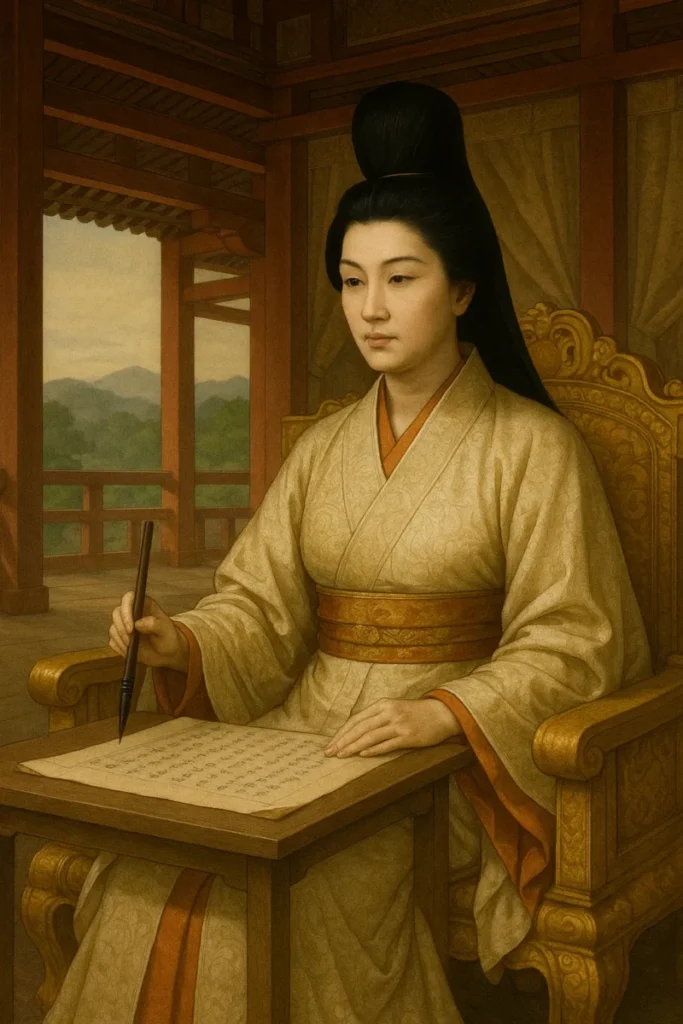 日本史上三人目の“女性天皇”であり、初めての“女性国家史編纂主導者”である持統天皇のAI生成画像(創作画像)
