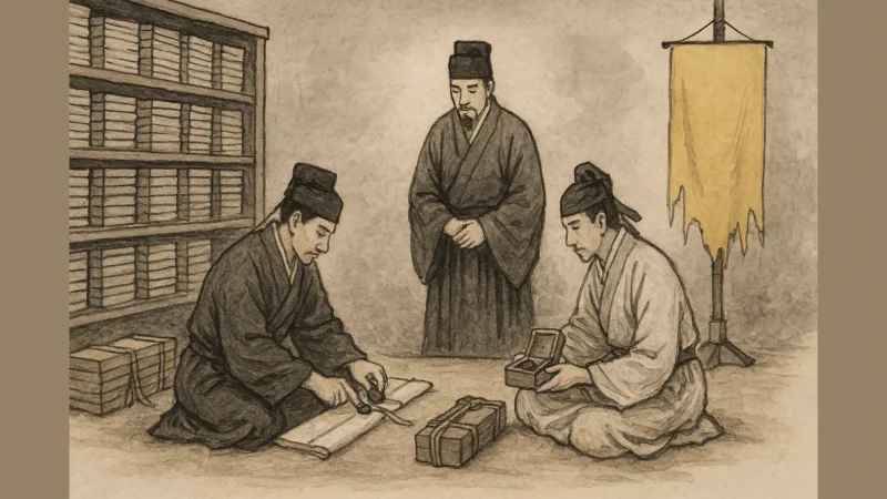 帯方郡で詔書を封緘する官吏たちのAI生成画像(創作画像)