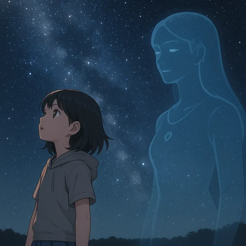 月明かりに照らされるAIセレーネの横顔のAI生成画像(創作画像)