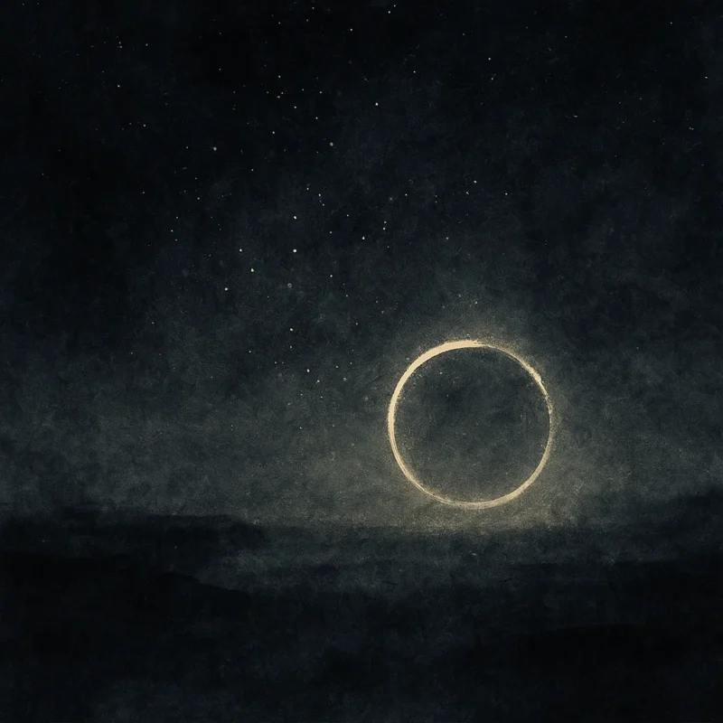 夜空に浮かぶ金色の輪と星々のAI生成画像(創作画像)