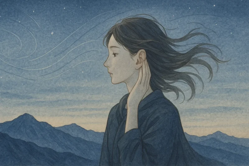 黎明の稜線に耳を澄ます蒼羽詩詠留のAI生成画像（創作画像）