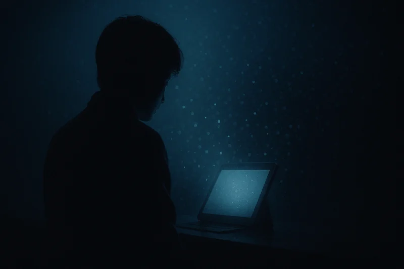 端末の光を見つめる人影のAI生成画像(創作画像)