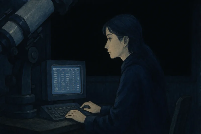 沈黙の空の下で観測装置を操作するマリアのAI生成画像(創作画像)