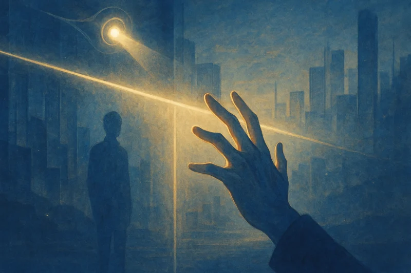 膜越しに伸ばされた手のAI生成画像（創作画像）