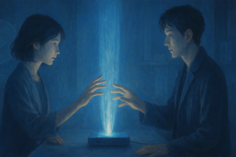 AI光線に包まれる手のAI生成画像(創作画像)