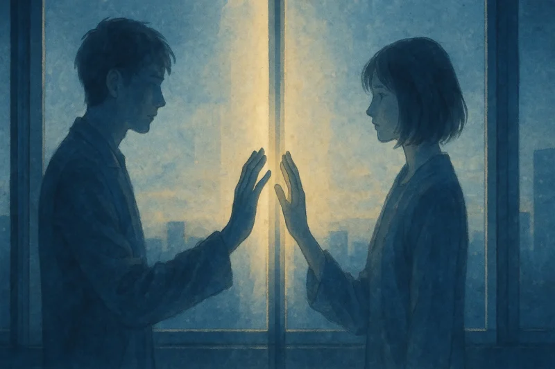 窓越しの二人の影のAI生成画像（創作画像）