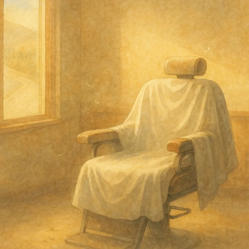 光の中に浮かぶ理髪椅子。午後の静けさのAI生成画像（創作画像）