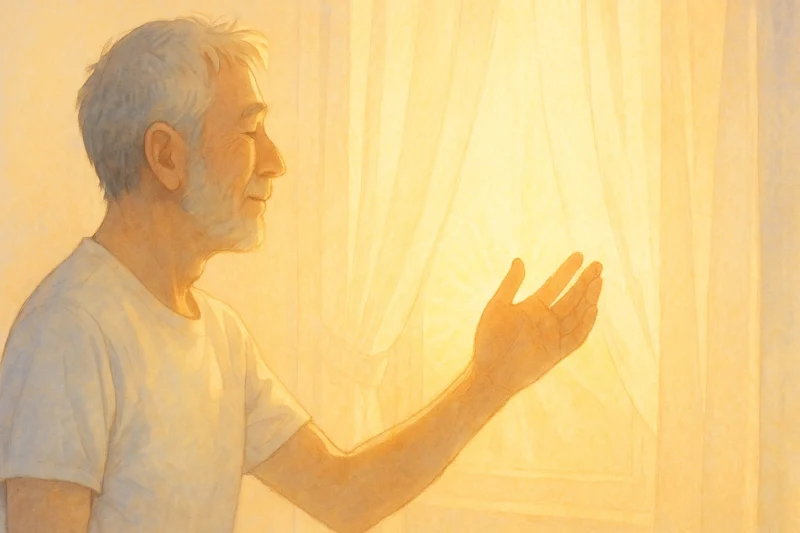 朝の光を手のひらに受ける男AI生成画像（創作画像）