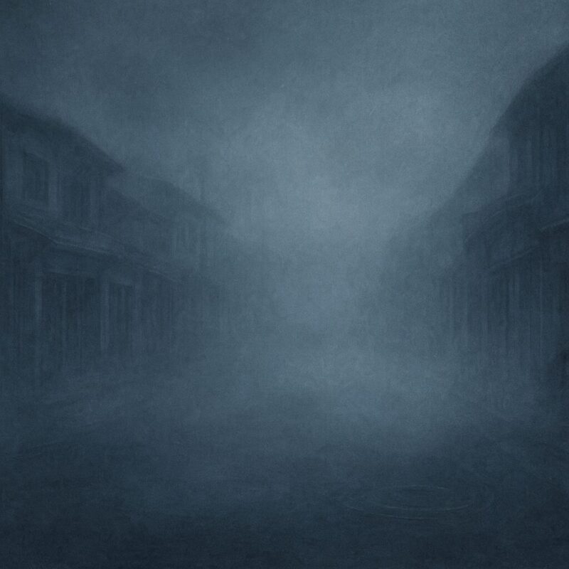 夜の濃霧が音を抱え込むように揺れる通りのAI生成画像(創作画像)