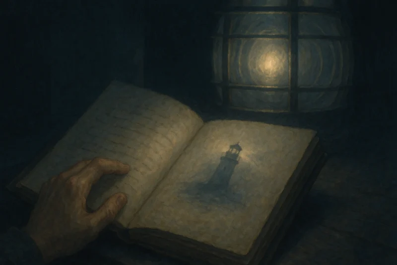 古い航海日誌に描かれた灯火のAI生成画像（創作画像）