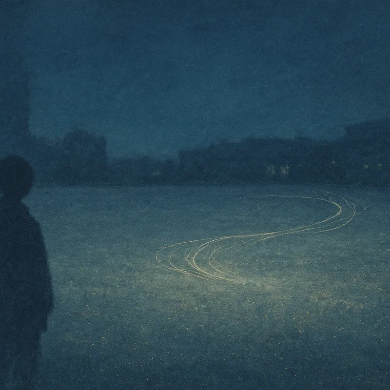 剪定の夜、広場に走る光の風紋のAI生成画像(創作画像)