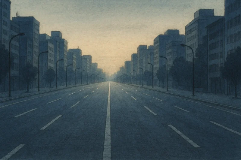 ゼロアワー発動によって物流が完全に止まった幹線道路のAI生成画像（創作画像）