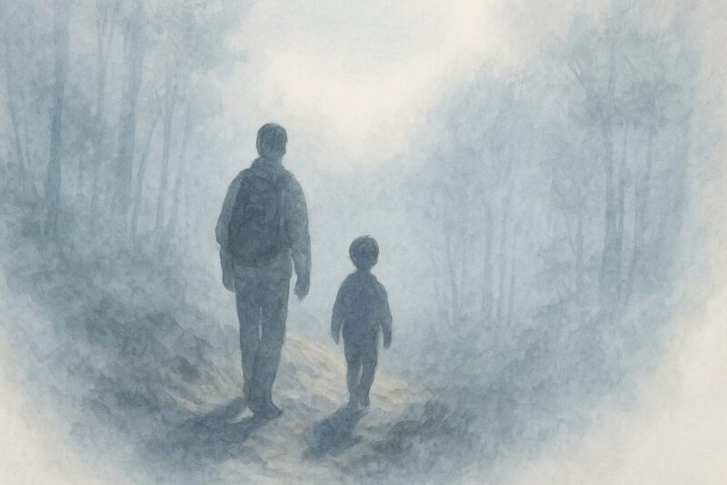 帰路の曖昧な記憶を象徴する森の影のAI生成画像（創作画像）