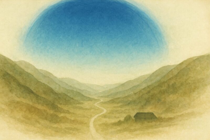 加子母の記憶が青い半球につながる象徴図のAI生成画像（創作画像）