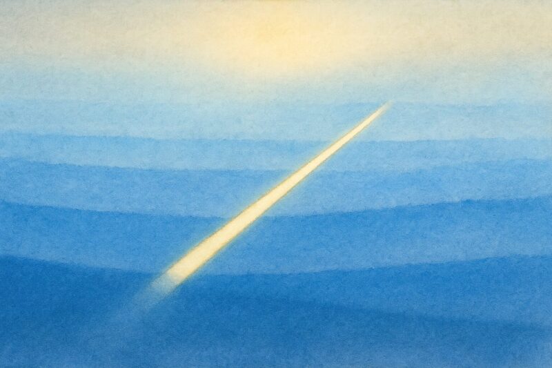 未来へ向かう地脈の一本の光の線のAI生成画像（創作画像）