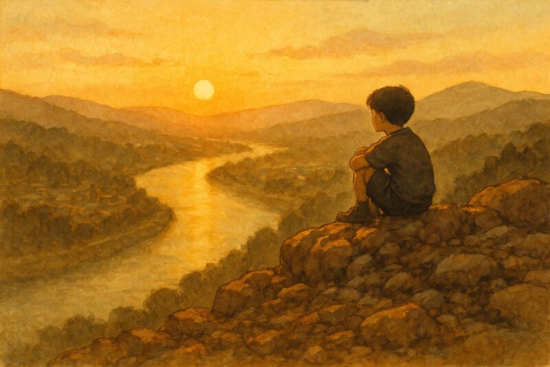 少年が初めて世界の広がりを感じた中津川・城山の夕景。