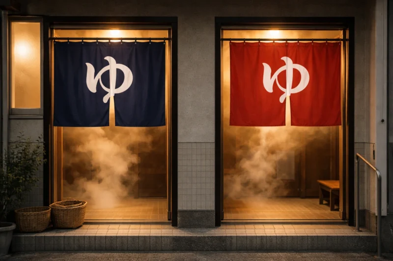 夕暮れの銭湯の気配のAI生成画像（創作画像）