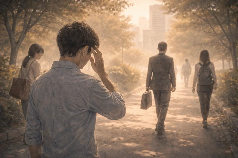 別々の道を歩く人々の静かな背中のAI生成画像（創作画像）