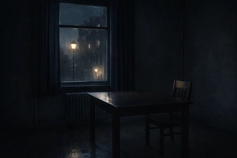 夜の集合住宅の静かな室内のAI生成画像(創作画像)