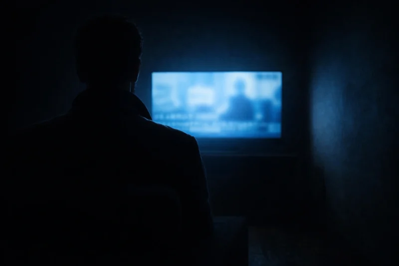 暗い部屋に差すテレビの光のAI生成画像(創作画像)