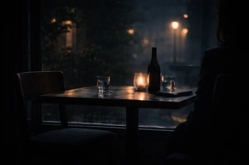 二人分の席がある夜のテーブルのAI生成画像（創作画像）