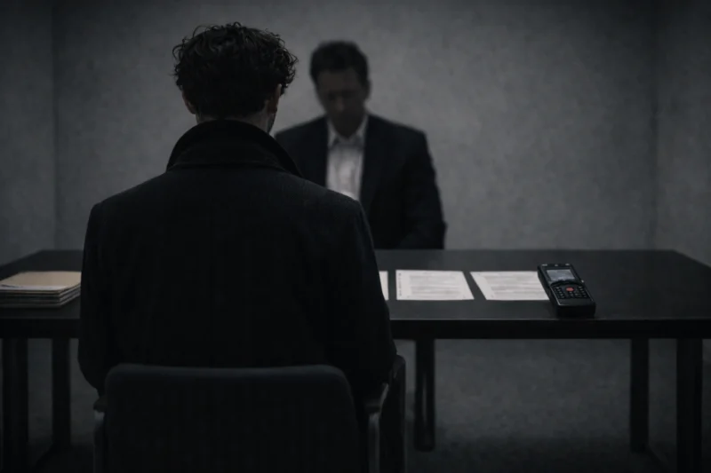 机越しに座る男の背中のAI生成画像(創作画像)