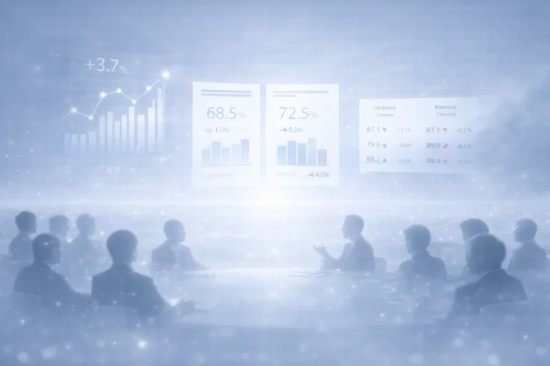 会議は続くが沈黙が支配する完成した幸福社会のAI生成画像（創作画像）