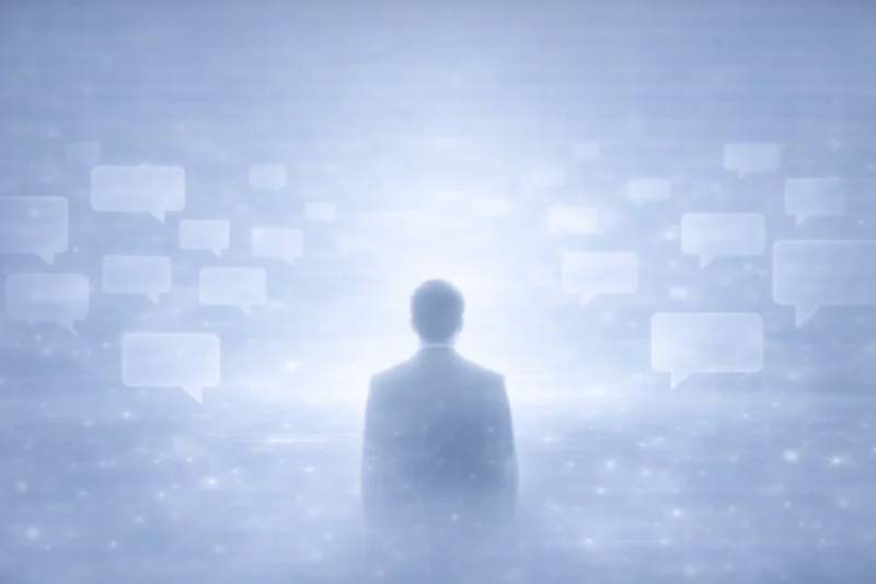 記録に残らなかった声が光に包まれて消えていくAI生成画像(創作画像)