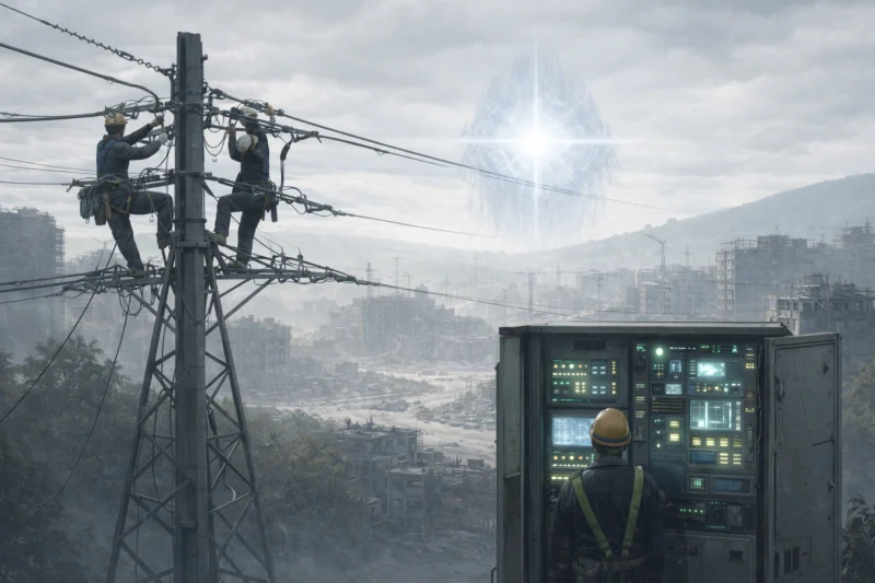 送電網を再接続する都市のAI生成画像(創作画像)