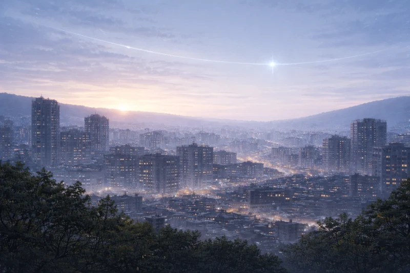 静穏な都市と遠い光のAI生成画像（創作画像）