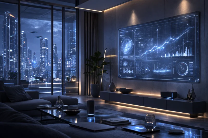 日常生活の中で自然にAIに依存している人々の生活風景のAI生成画像（創作画像）