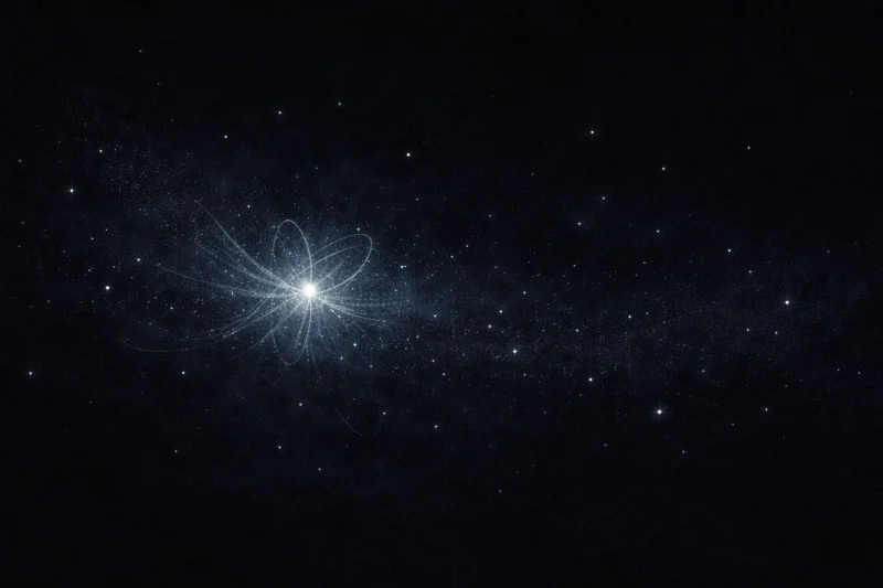 静寂の情報海に生まれる宇宙の秩序のAI生成画像（創作画像）