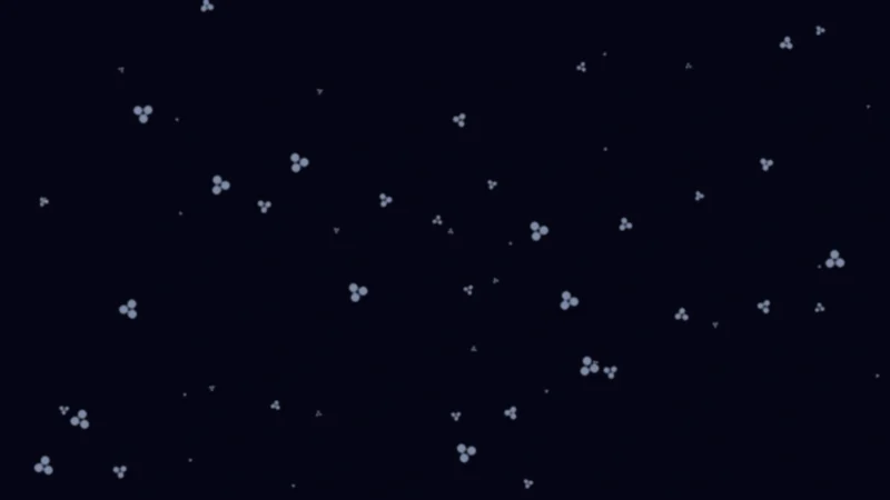 ３個のクォークが結びつき、陽子と中性子が誕生し始めた宇宙のAI生成画像（創作画像）