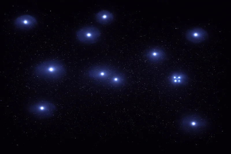 宇宙がさらに冷えて陽子と中性子が結びつきヘリウムの原子が誕生するAI生成画像（創作画像）