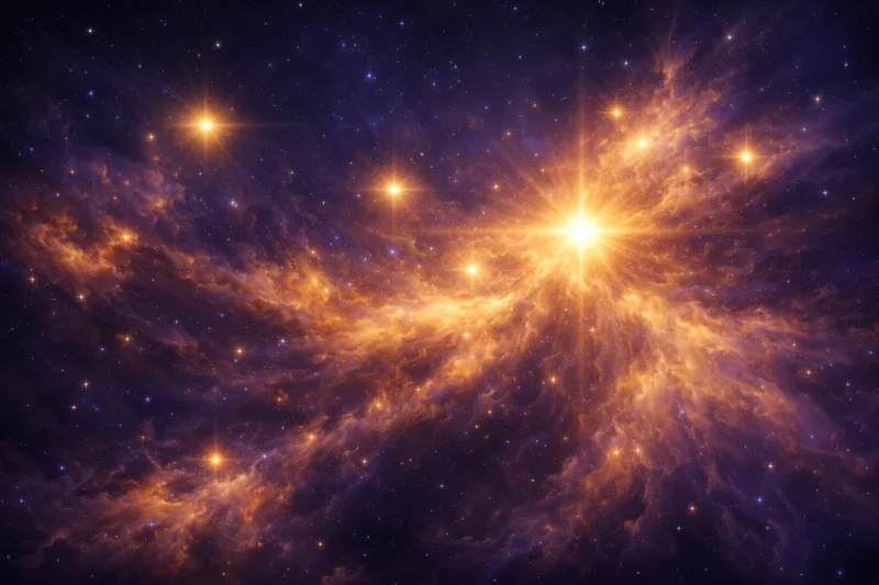 暗黒宇宙に連鎖する光のAI生成画像（創作画像）