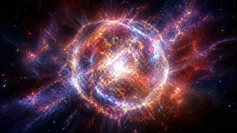 超新星爆発をしているファーストスターのAI生成画像（創作画像）