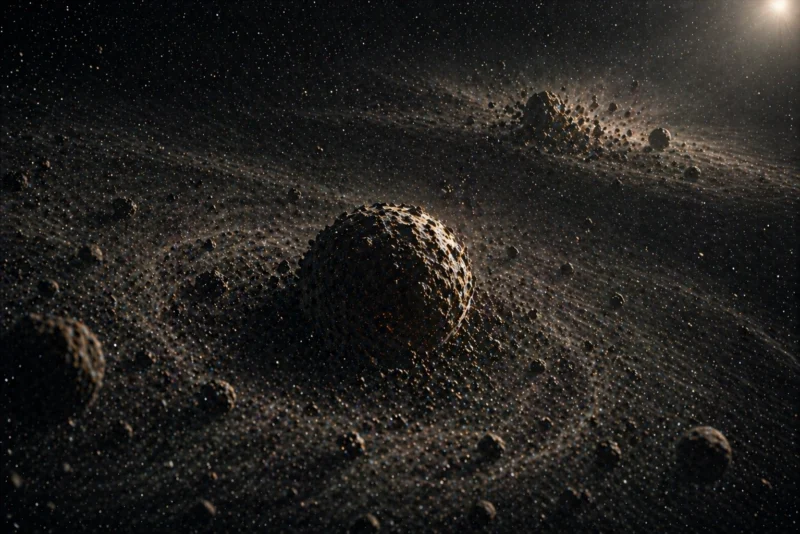何度も生まれては繰り返される崩壊の中で残る岩石惑星のAI生成画像（創作画像）