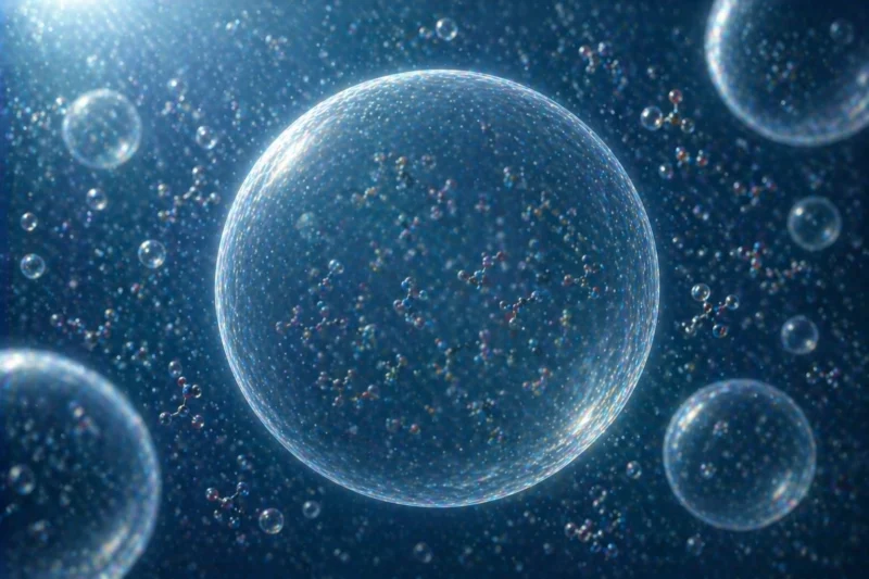 脂質が分子を集めることで反応環境に影響を与えているAI生成画像(創作画像)