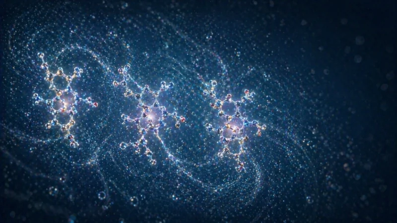 繰り返し現れる有機化合物の粒子構造のAI生成画像（創作画像）