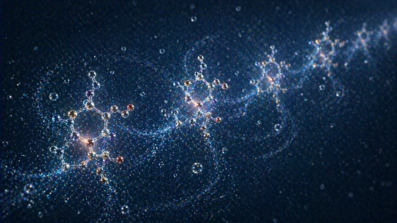 繰り返し現れる有機化合物の粒子構造のAI生成画像(創作画像)