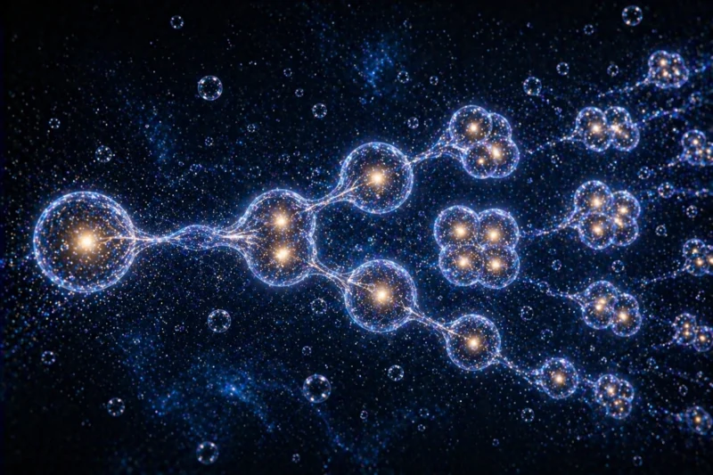 一つのプロトセルが二つ、四つに分裂するAI生成画像（創作画像）