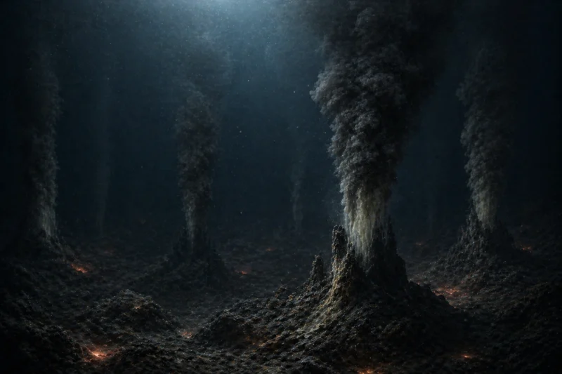 熱水噴出孔から湧き出る様々な物質を含むブラックスモークのAI生成画像(創作画像)